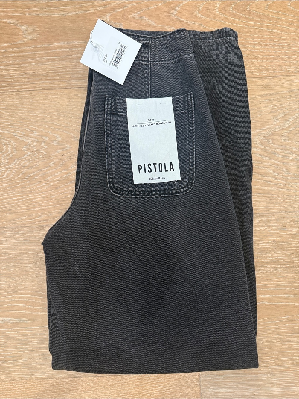 Pistol Lottie Black High-Rise Relaxed Bowed Jeans in Zen Wonen’s size 24 x 30”